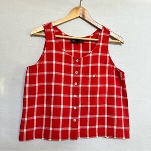 Vintage Liz Sport Red Plaid 100% Cotton Women's Button-Up Cropped Tank Top